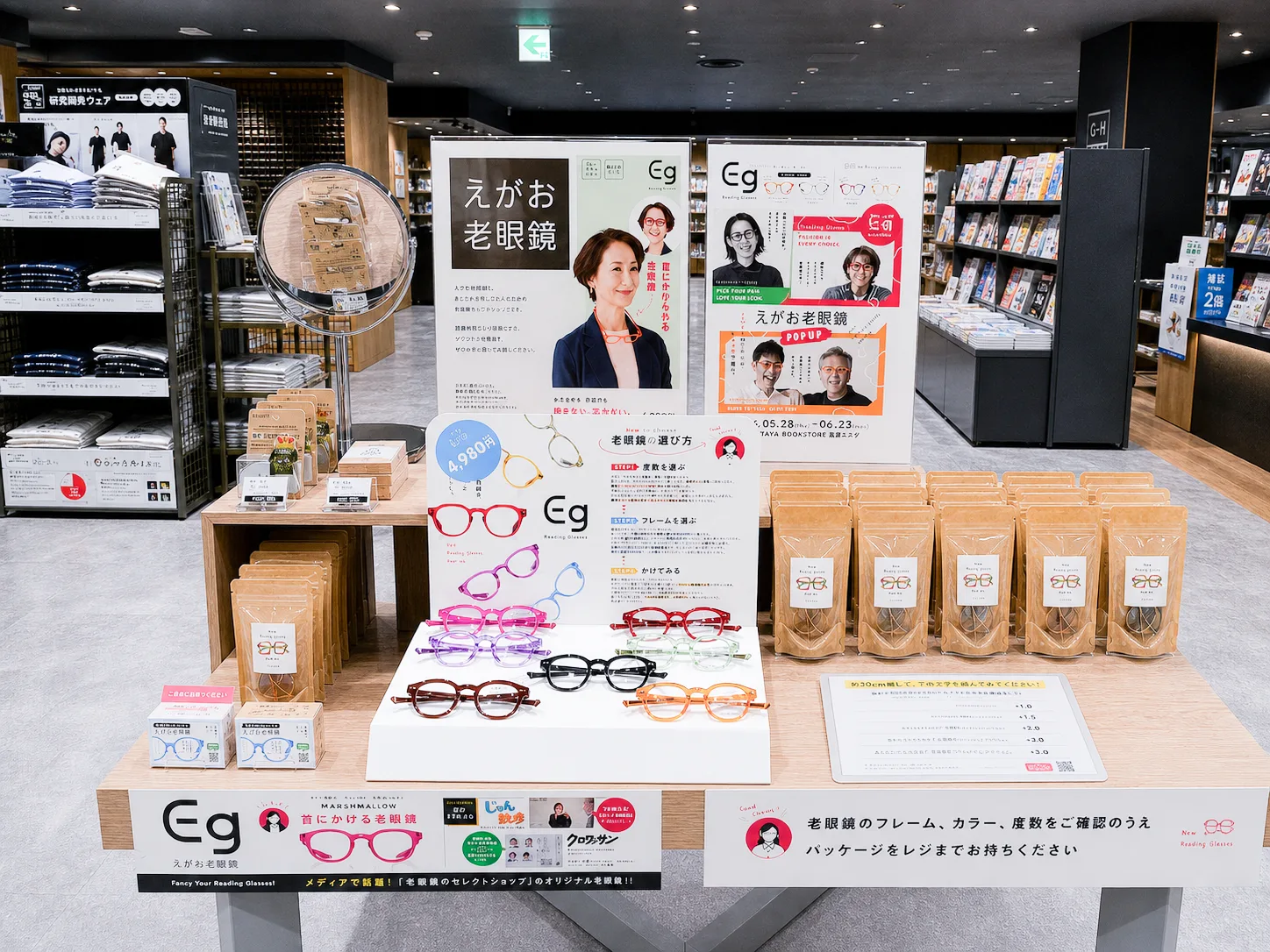 首から掛けられるEgの老眼鏡
