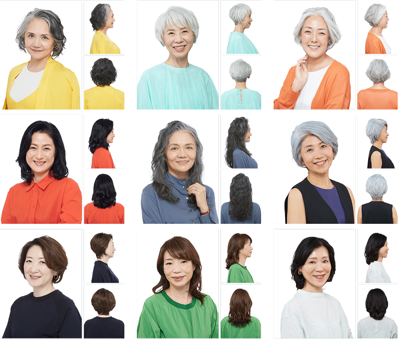 50代以上の女性モデルのヘアスタイル撮影